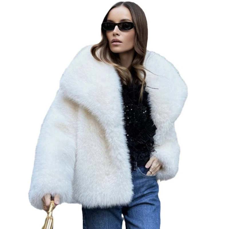 luxury designer fur coat women  abrigo peludo mujer casaco feminino de inverno  casaco de pele artificial white Fox fur coat