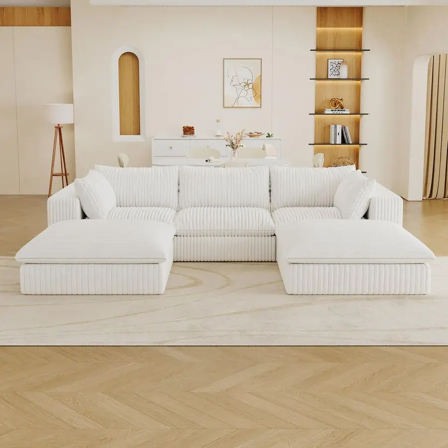 

Modular Cloud Couch with Ottoman, 118 inch Minimalist U Shape Sectional Couches for Living Room, Down Filled Corduroy Sofa