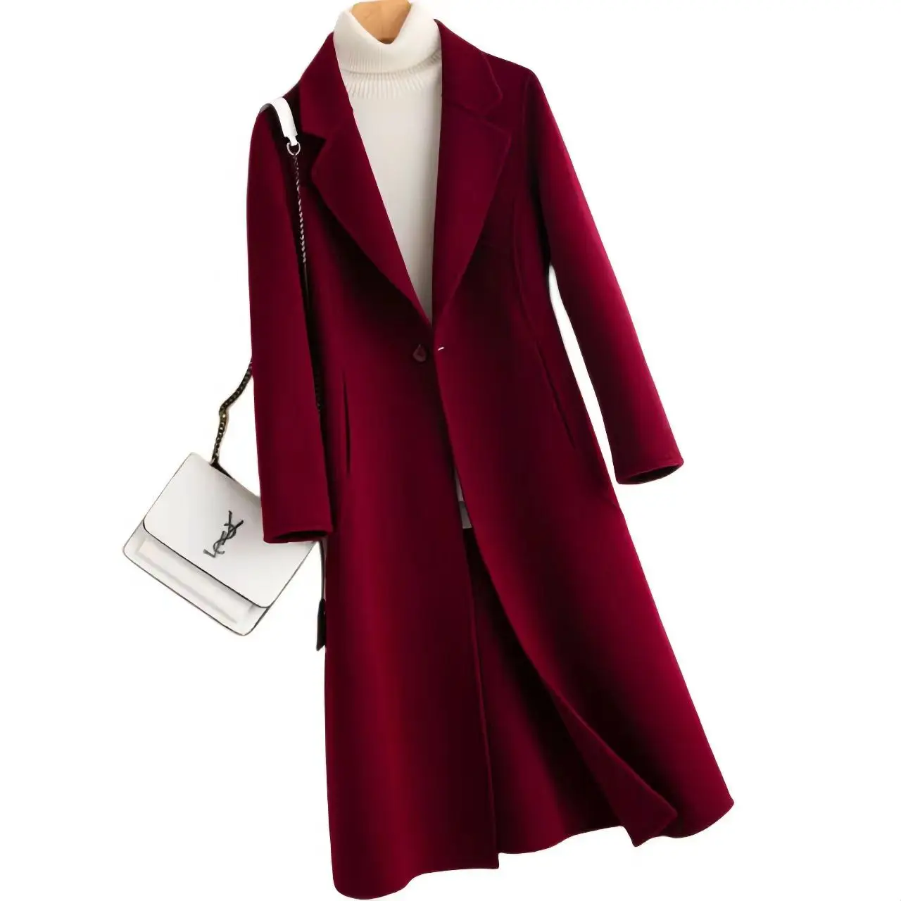 

Double-Sided Wool Coat for Women, Slim Jacket, Long Sleeves, Female Clothes, Top Overcoat, High Quality, New, Autumn, Winter