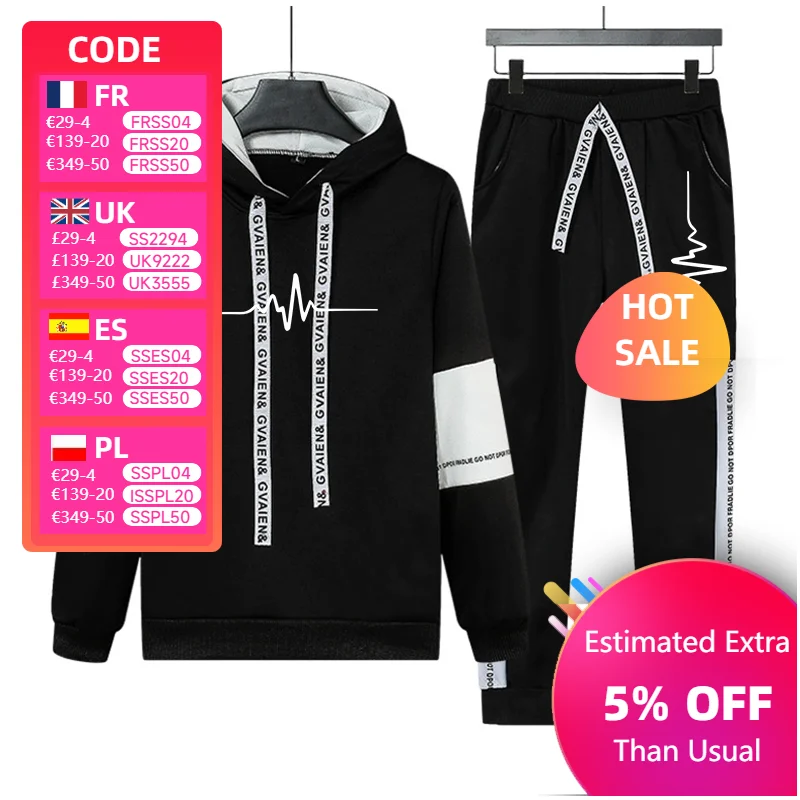 

Hot Sales Mens Tracksuit Print Casual Hoodies Outifis Sweatshirts Sweatpants 2 Pcs Set High Quality Daily Black White Mens Suit
