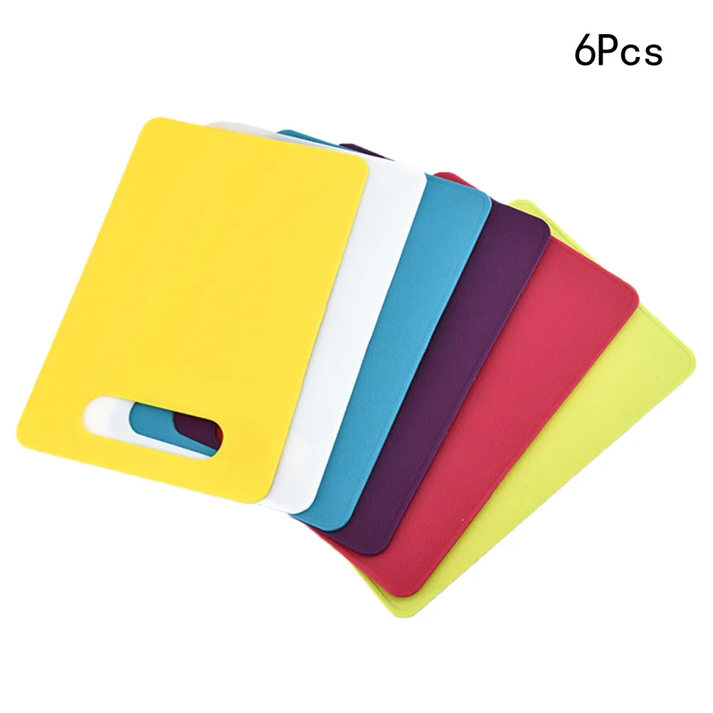 6Pcs Candy Color Flexible Non-Slip Cutting Boards Square Chopping Mats Kitchen Bar Bbq Hanging Hole Color Coded Food Separation