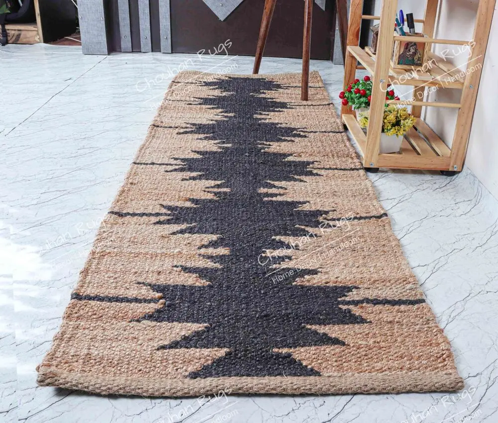 

Hand Woven Natural Jute Area Rug Indian Village Dining Roo Runner Boho Decor Rug for Bedroom Home Decor