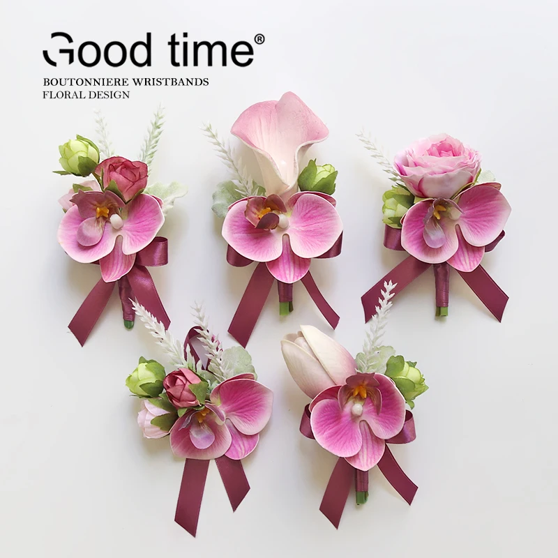 GT Wedding Boutonniere Pulseira Corsage Masculina, Rosas de Seda Vermelha, Borboleta, Orquídea, Dama de honra, Casamento, Formatura, Casamento