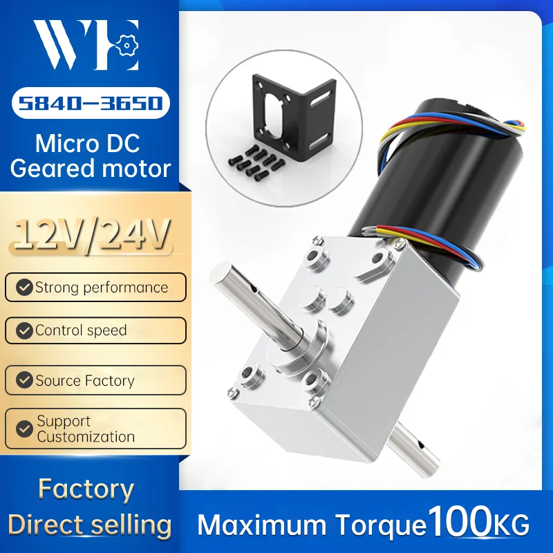 5840-3650 Turbo Worm DC Motor 12V24V Double Rod Output 70KG.CM Forward And Reverse Speed 6RPM-470RPM Adjustable Brushless Motor