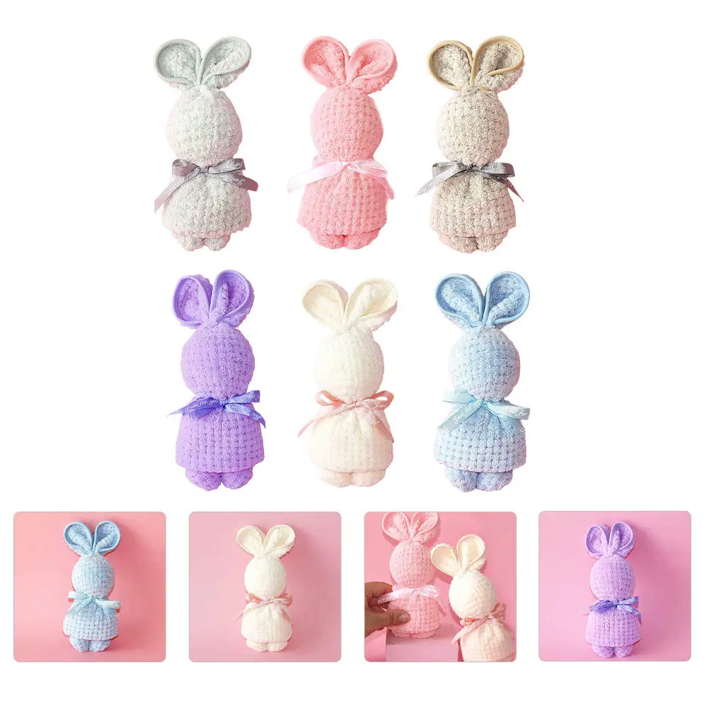 

6Pcs Adorable Bunny Towels Baby Shower Gift Easter Present Soft Skin-Friendly Absorbent Household Wash Towel Lovely Rabbit Towel