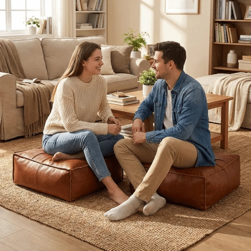 Nine Grids PU Leather Tatami Sitting Mat Square Thickened Storage Leg Bench Anti-scratch Soft Seat Cushion Cover Living Room