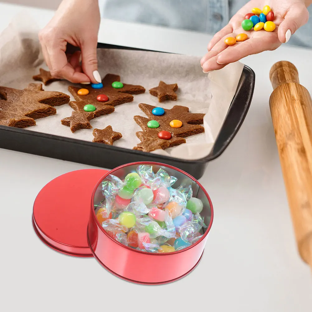 

2pcs Tinplate Boxes Round Metal Storage Containers with Lids for Cookies Candy Gifts Decorative Christmas Party Favors Small