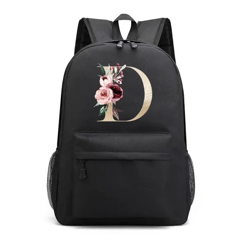 Mochila con estampado de letras doradas para hombre y mujer, bolso escolar de gran capacidad para ordenador portátil, bolsa deportiva de viaje