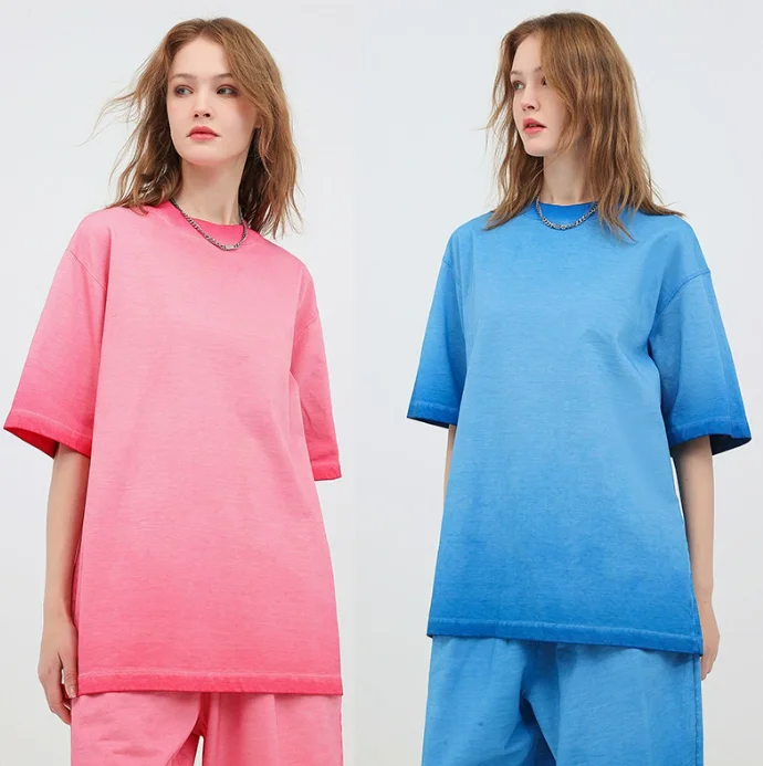 American retro washing old gradient T-shirt tide brand round neck wholesale cotton short sleeve loose