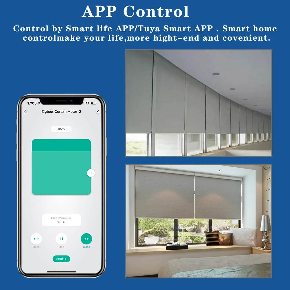 Tuya Zigbee-Stores enrouleurs électriques à batterie intelligente, moteur sans fil, vie intelligente, tube de 20mm, 25mm, 28mm, télécommande