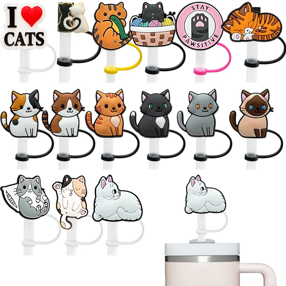 1Pcs Silicone Cute Cat Straw Covers Cap,10mm Straw Topper,Party Supplies Drinking Goods Recyclable Safety Splash Dustproof Tip