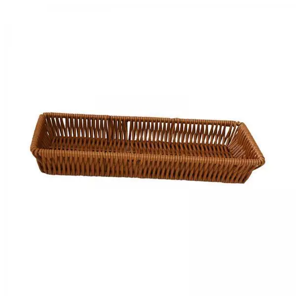 Plastic Woven Cutlery Basket Rectangular Rattan Storage Organizer Tray for Home Party Kitchen Use
