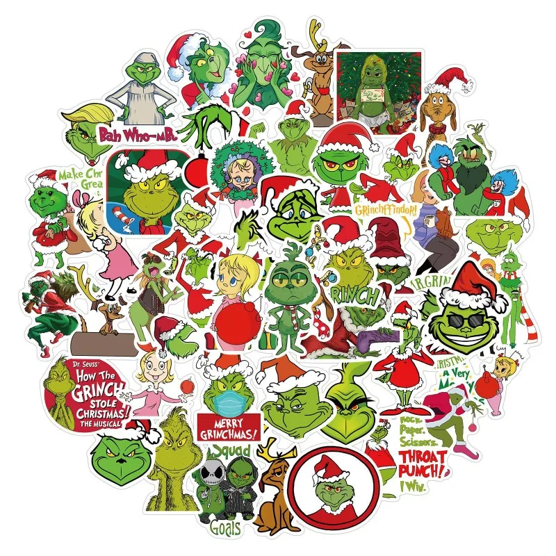 50pcs ‌‌The Grinch Anime Sticker Suitcase Water Cup Stationery Mobile Phone Car Scooter Laptop Refrigerator Decoration Sticker