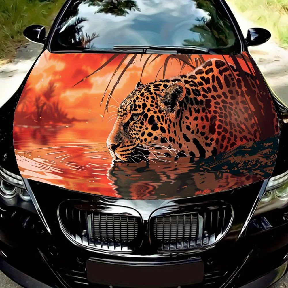 

Cheetah Resting Underwater At Sunset Car Hood Vinyl Wraps Sticker, Car Engine Decal, Waterproof Self-adhesive Car Packaging Cove