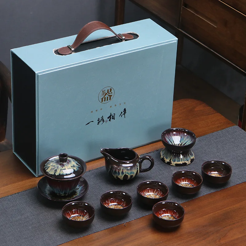 New Gold-Plated Ceramic Kiln-Change Cup Side Handle Teapot White Porcelain Tea Set Small Gift