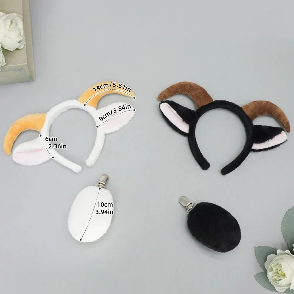 Comfortable Wear Cute Sheep Horn Hair Band Plush Soft Goat Ears Headband Sweet Creative Lamb Cosplay Tail Goat Year Costume 6