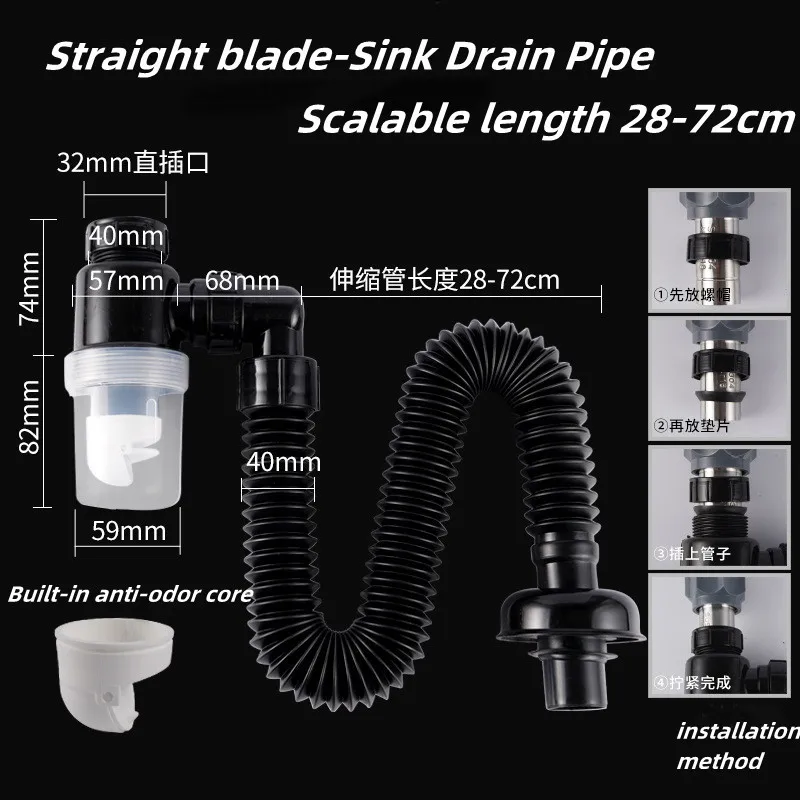 Scalable Kitchen Sink Hose Sink Strainer Deodorant Drainage Pipe Straight Blade Bathroom Washbasin Sink Drain Sewer Accessories