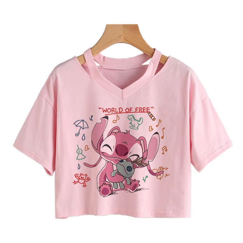 Y2k Kawaii Stitch Funny Cartoon T Shirt Women Manga T-shirt Graphic Tshirt Streetwear Crop Top Tees Female Gothic Cropped