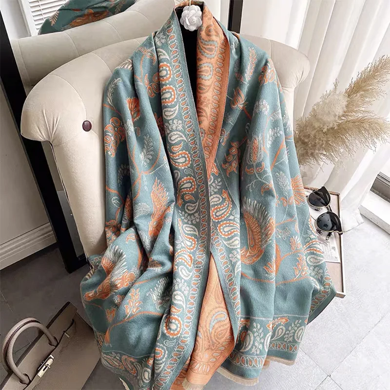 Reversible Hijabs Echarpes Jacquard Floral Muffler Bufanda Cape Scarves Retro Ethic Chal Mantilla Shawl Wrap Women Pashmina