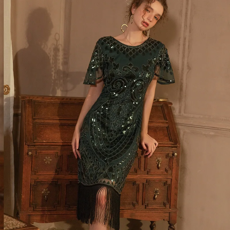 Retro Heavy Industry เล็บลูกปัดเลื่อมพู่ชุดยอดนิยมยุโรปและอเมริกาปาร์ตี้เต้นรําชุด High-end บรรยากาศงานแต่งงาน