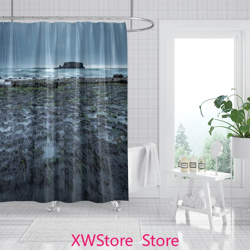 

Ocean Wave Shower Curtain Realistic Blue Sea White Foam Bathroom Decor Waterproof PEVA Material
