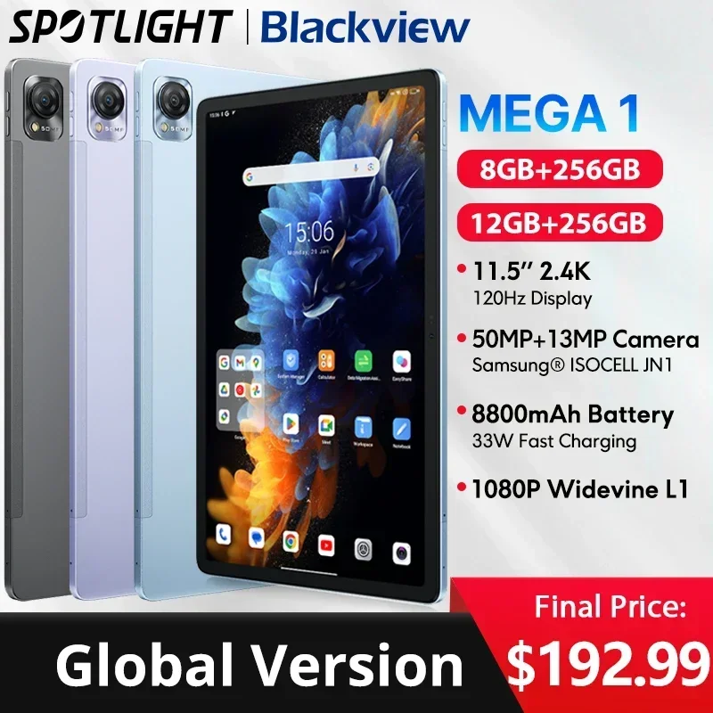 

【World Premiere】Blackview MEGA 1 Tablet 11.5 inch 2.4K 120Hz Display 12GB 256GB 8800mAh 50MP+13MP Camera 33W Fast Charging Pad