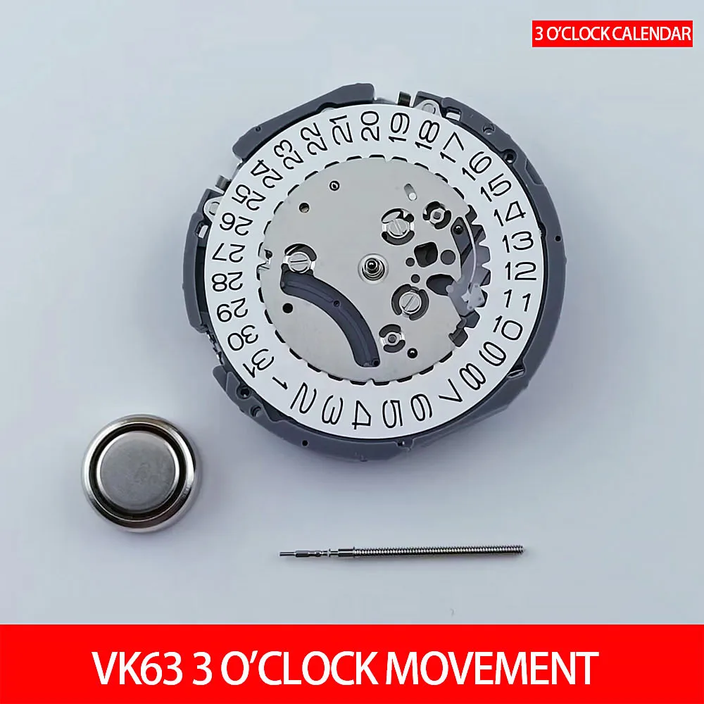 쿼츠 무브먼트 크로노그래프 시계 무브먼트, 배터리 포함, VK63A VK63 쿼츠 시계, 3 시 날짜