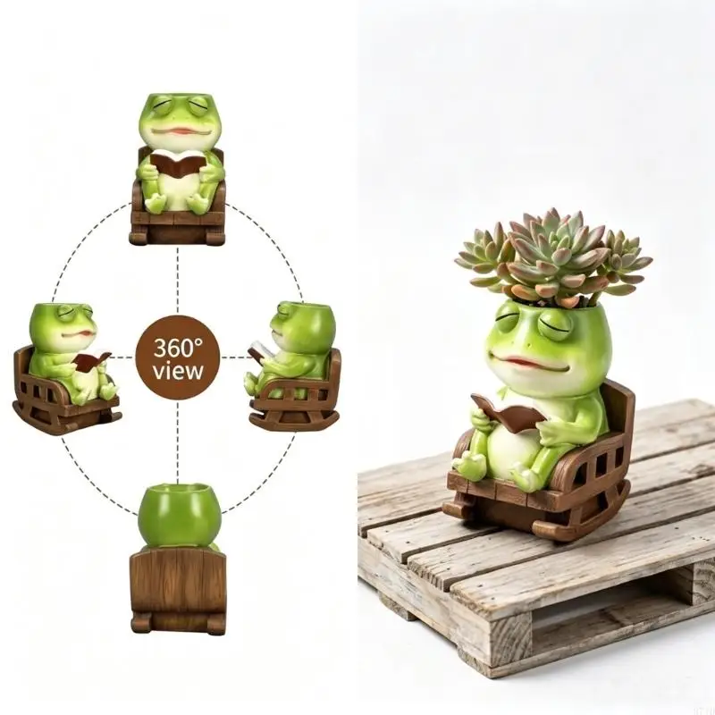Rocking Chair Highlands Cow/Frogs Planter Plant Pots for Outdoor Indoor Plant Succulents Pots with Drainage Hole Funny 37JD