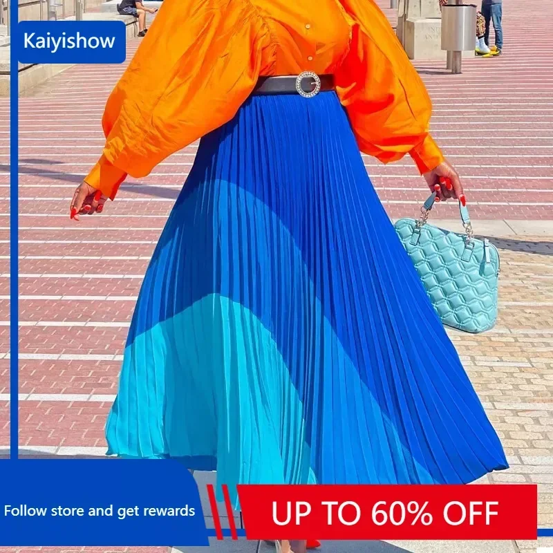 

Длинные юбки с градиентным принтом для женщин, плиссированная юбка с высокой талией, наряд трапециевидной формы, женский элегантный отпуск, юп с поясом