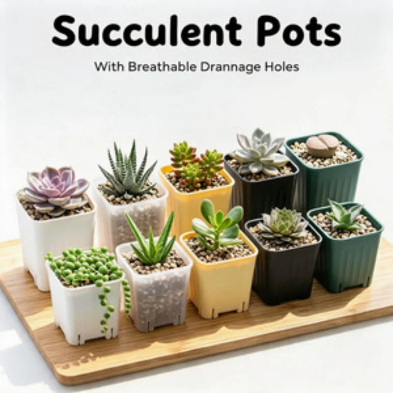10-Piece Brightly Colored Square Plastic Planters with Drainage Ventilation Holes Simple Design Indoor Balcony Gardening Planters (Plants Not Included)