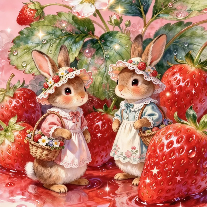 DIY 5D Diamond Painting,Cute Bunnies In Giant Strawberry Garden Art, Hobby Craft for Home Wall Decor, Ideal Gift for Art Lovers