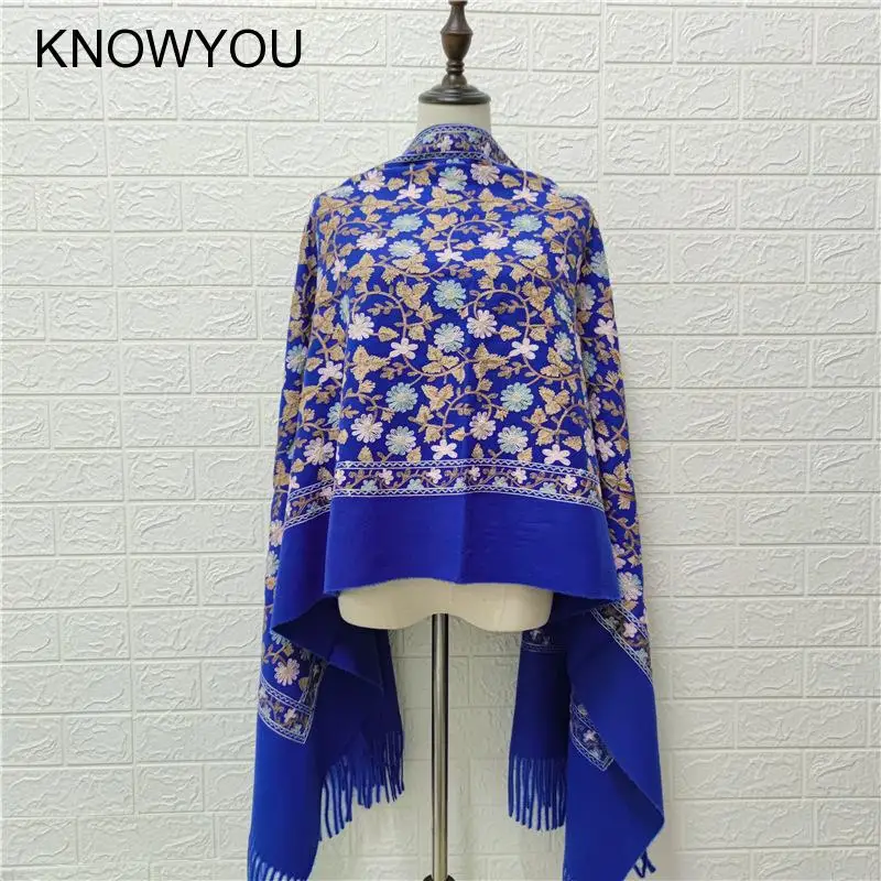 

2022 Winter Cashmere Blend Shawl Women Luxury Embroidered Floral Pashmina Ethnic Style Scarf Wrap Fringe Mujer Bufanda Echarpes