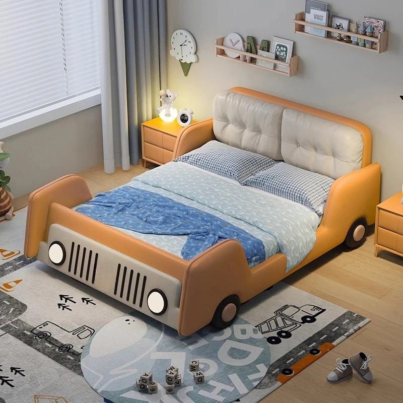 120x200 135x200 150x200 180x200 cm multifunctional sports car with guardrail leather storage Bed bases and frames bedroom beds
