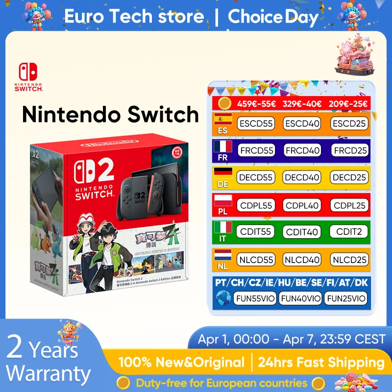 2025 Original Nintendo Switch 2 + Pokémon Legends Z-A NS2 Bundle édition limitée 7.9 ''120Hz Écran HK Version Joy‐Con Poignée