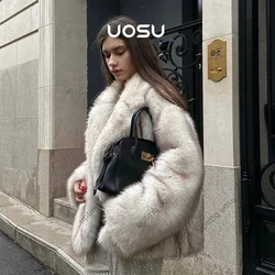 Veste en fausse fourrure à col à revers marron, manteau d'hiver chaud et confortable, tenue vintage iconique Vibe, streetwear moelleux, mode 2024