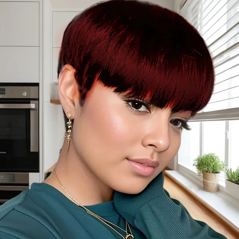 Parrucca corta con taglio pixie Capelli umani per donne Parrucche fatte a macchina con frangia