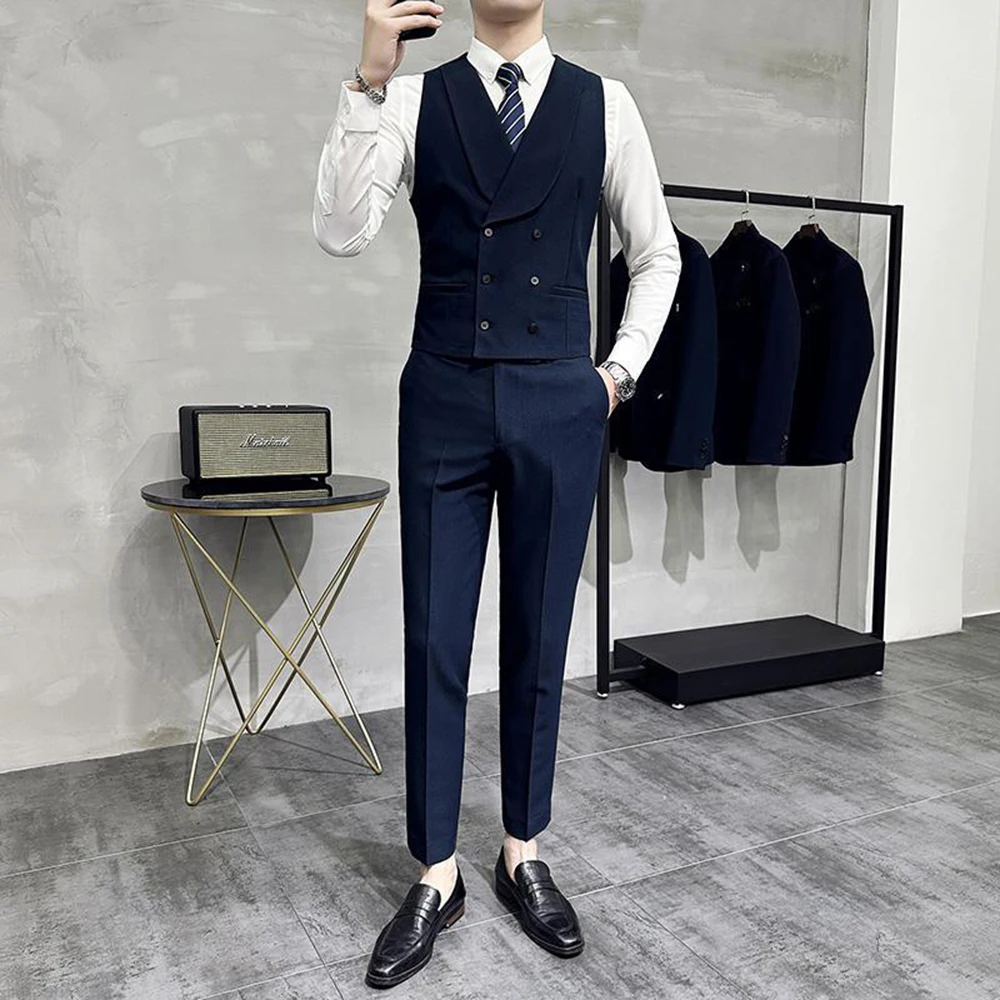 

G409487 suit vest men's spring and autumn British style waistcoat double-breasted professional suit business casual suit vest me