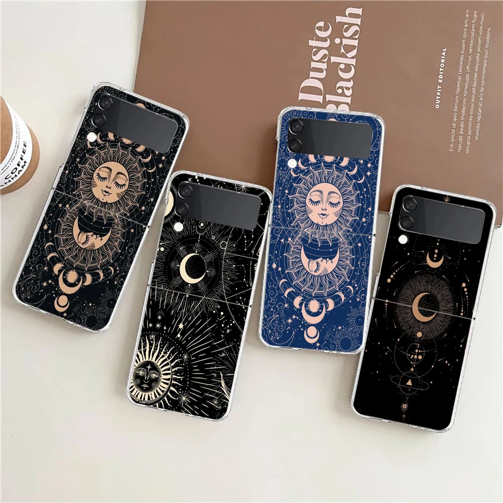 Phone Cover For Samsung Galaxy Z Flip 7 6 5 4 Case Transparent For Samsung Z Flip 3 Hard PC Foldable Shell Funny Sun Moon Face