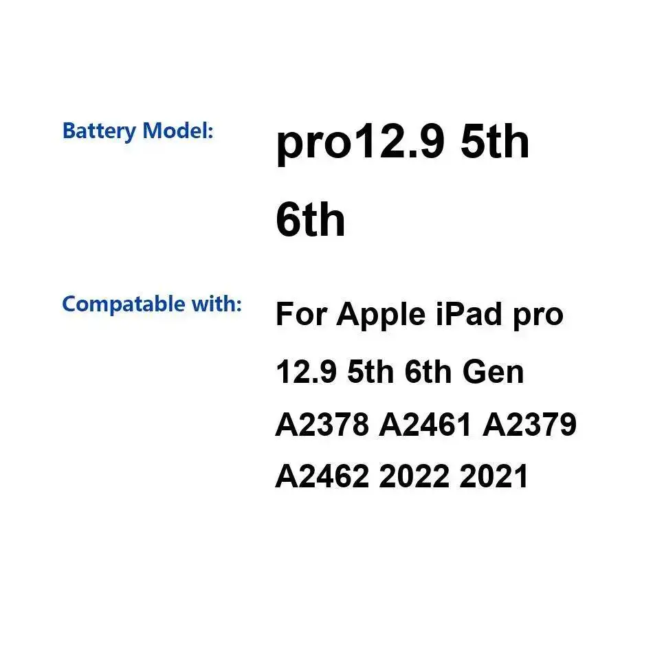 

Tablet Battery 9720mAh For Apple iPad Pro 12.9 5th 2021 A2378 A2379 A2462 6th Gen 2022 A2436 A2437 A2764 A2766 pro12.9