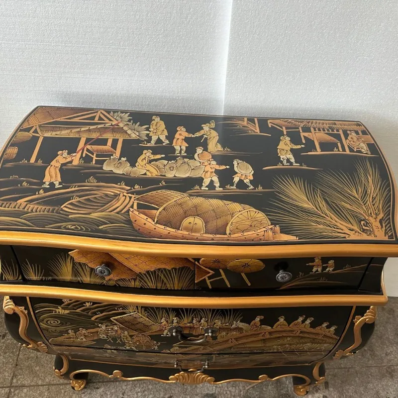 Meiqingming Shanghe Tu French chest cabinet entrance entrance cabinet hand-painted gold decorative cabinet high-end furniture