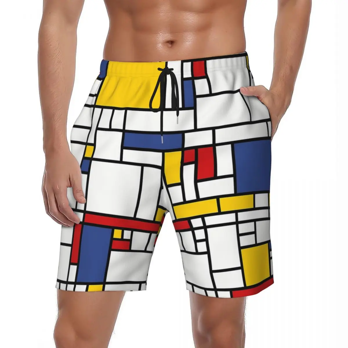 

Шорты Piet Mondrian, летние модные пляжные шорты с абстрактным искусством, мужские быстросохнущие плавки для серфинга, плавки «сделай сам» на заказ