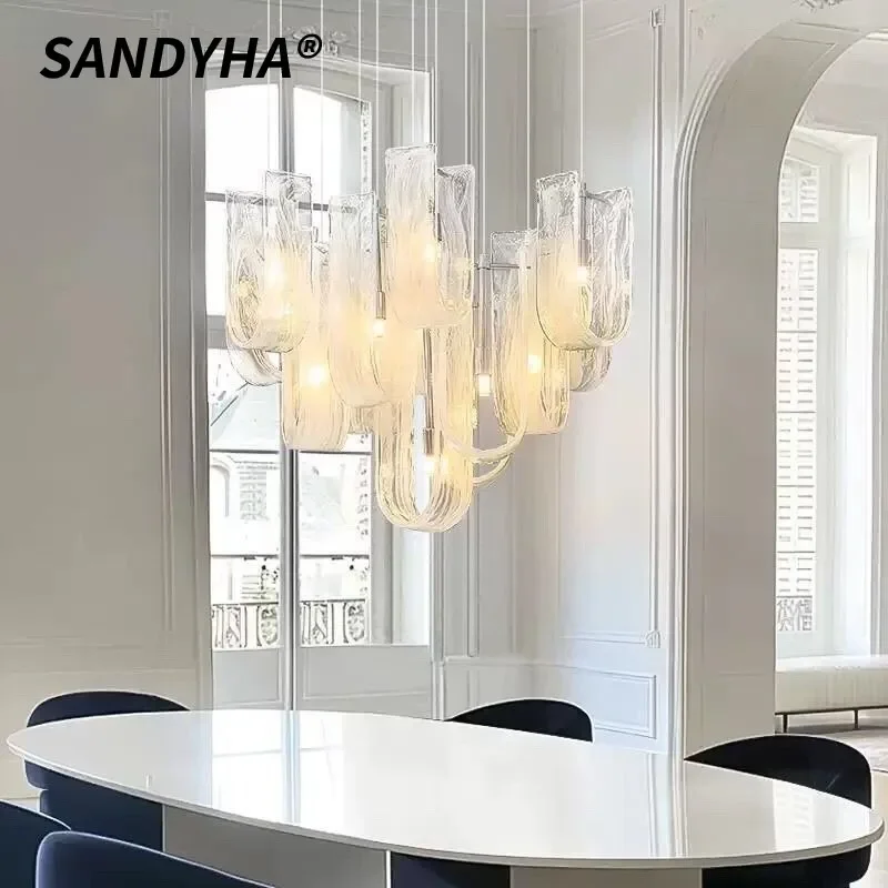

SANDYHA Modern Nordic Cloud Glass LED Pendant Light Chandelier for Living Room Loft Villa Stylish Home Decoration Hanging Lamp