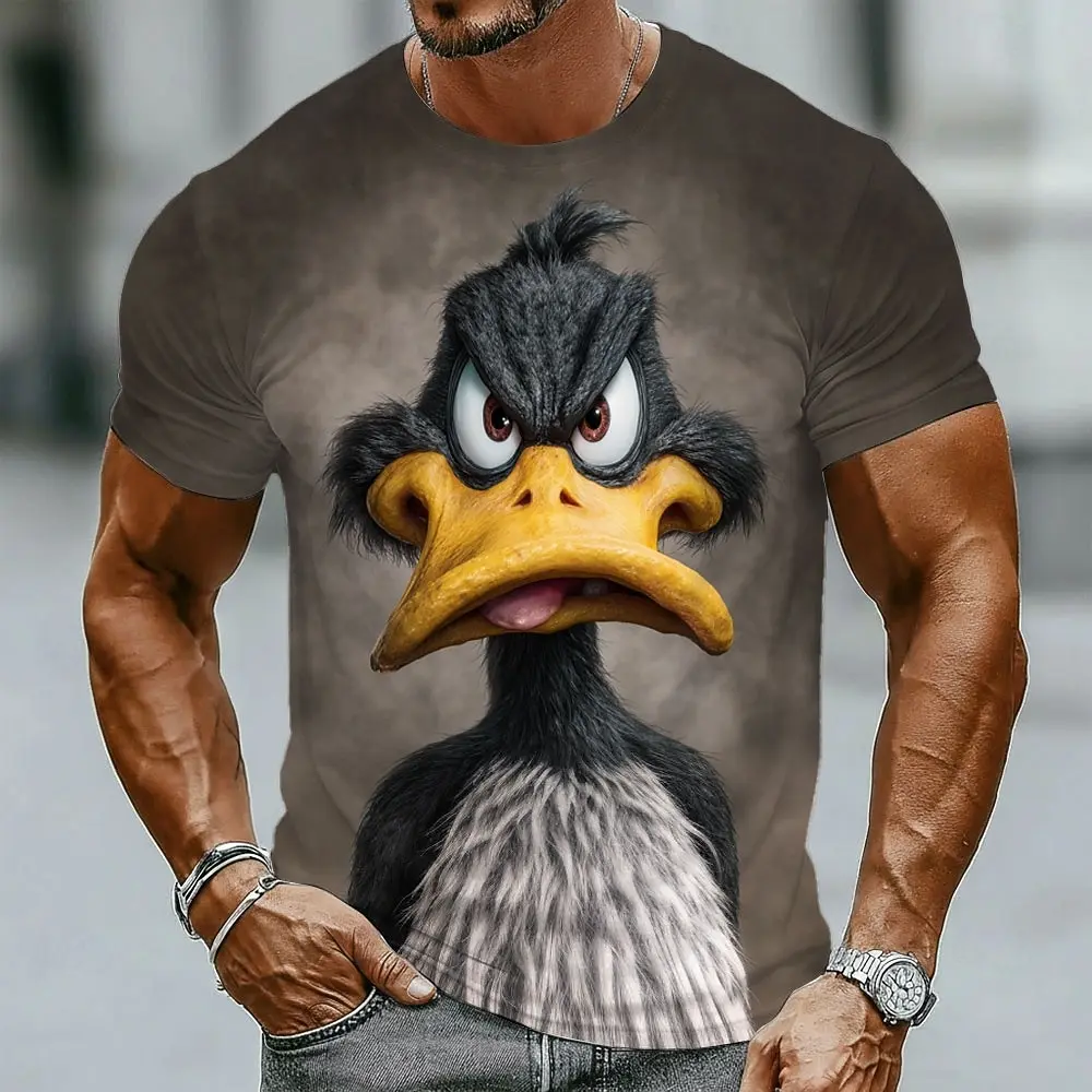 Men's Realistic 3D Angry Black Duck Graphic T-Shirt All Over Print Slim Fit Crew Neck Streetwear Casual Tee for Spring & Summer