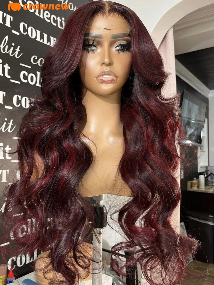 

99J Burgundy 13x6 HD Lace Frontal Human Hair Wig Pre Plucked 13x4 Body Wave Human Hair Wigs 34 Inch Lace Front Wig Human Hair