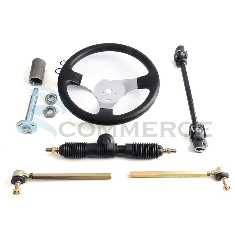 

1 Set For DIY Go Kart ATV UTV Buggy Quad Bike 300mm Steering Wheel 320mm Gear Rack Pinion 380mm U Joint Tie Rod Knuckle Assy