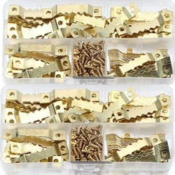 300pcs 100set Golden Sawtooth Picture Frame Hanger Hanging Photo Wall Oil Painting Mirror Saw Tooth Hooks with Screws