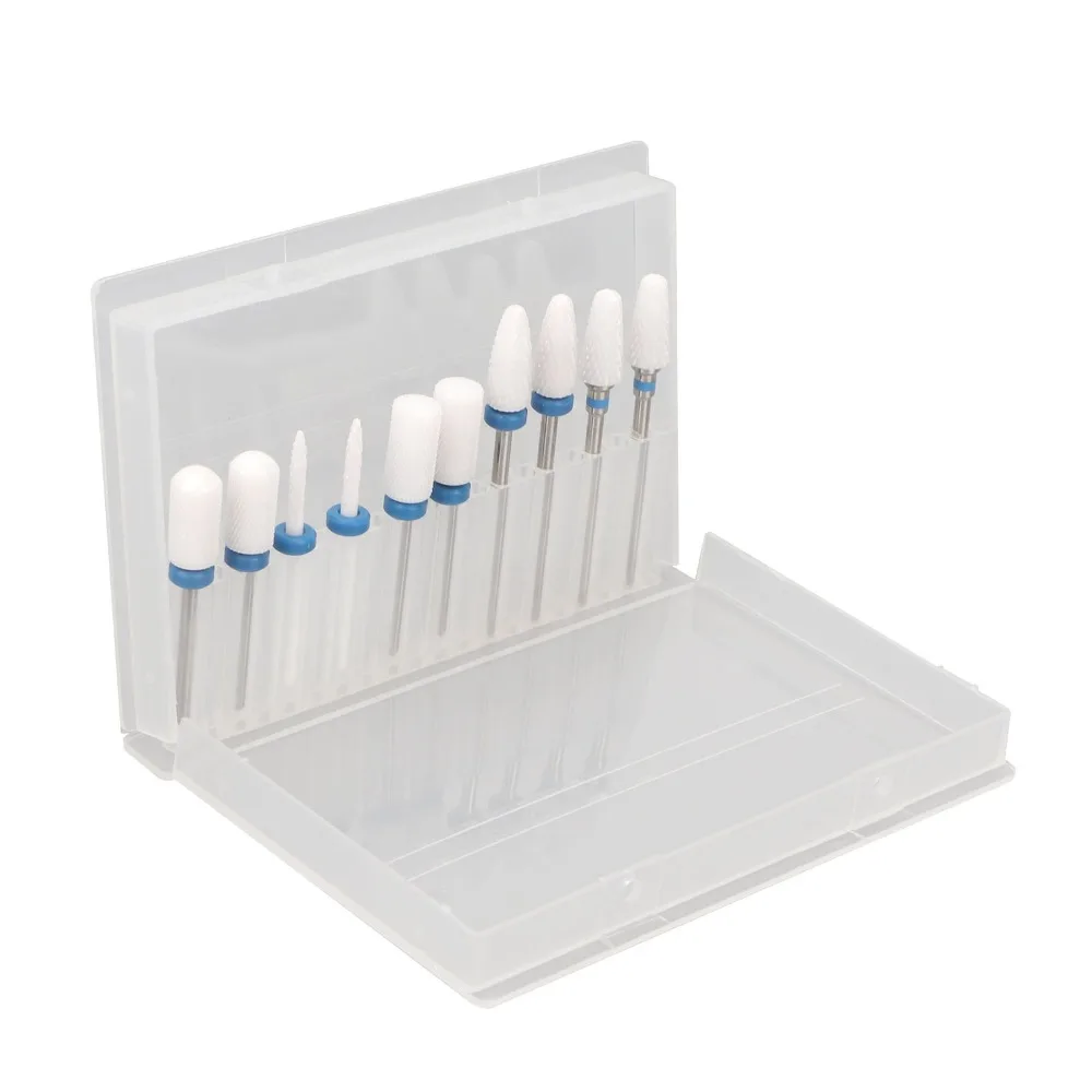 10pcs Ceramic Ceramic Nail Drill Bit Set Cuticle Remover Drill Bits Gel & Acrylic Nail Grinding Bits