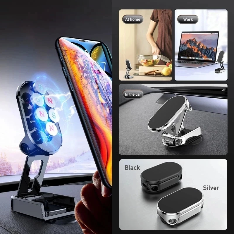 Magnetic Car Phone Holder Mount Folding Magnet Smartphone Mobile Stand Cell GPS Support In Car Bracket For iPhone Xiaomi Samsung
