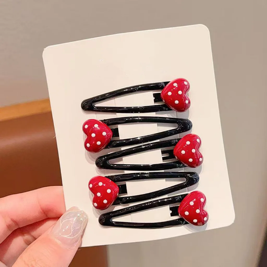 4pcs Bangs Broken Hair Red Polka Dots Side Clip Baby Forehead Small Hairpin Girls Women Headwear Hair Styling Tools Accessories