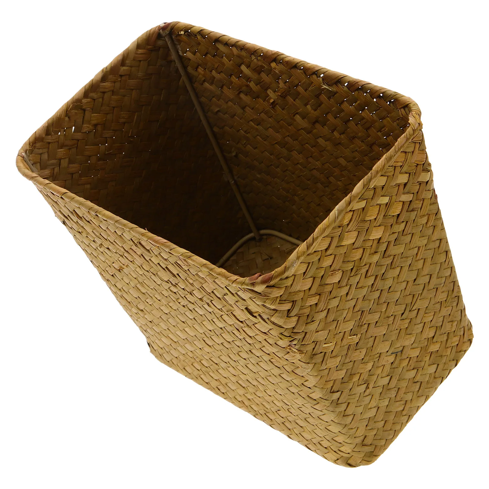 

Straw Woven Basket Yellow Trash Can Storage Organizer Handmade Desk Office Home School Portable Case Lightweight Bedroom Study